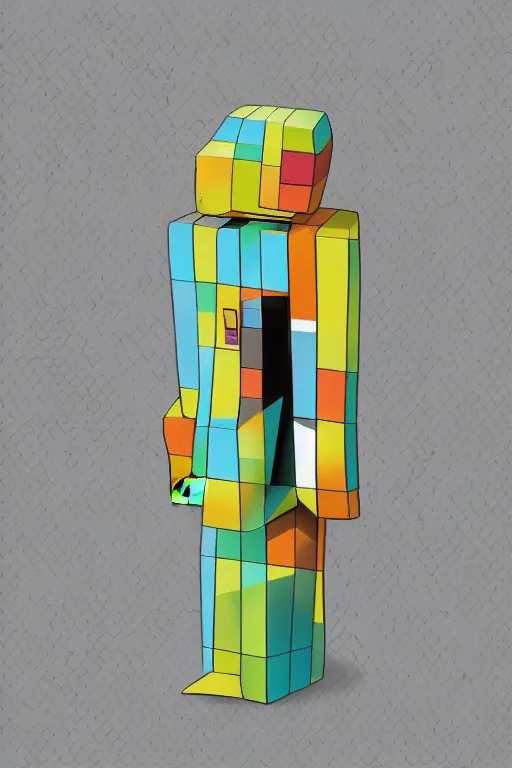 Image similar to cubist moai statue cutout digital illustration cartoon colorful beeple