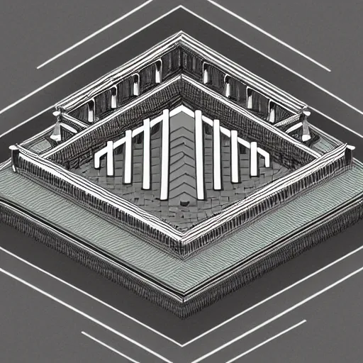 Image similar to Isometric Greek Temple the graphic style of Matt Sanz, hyper detailed, trending on artstation, glow