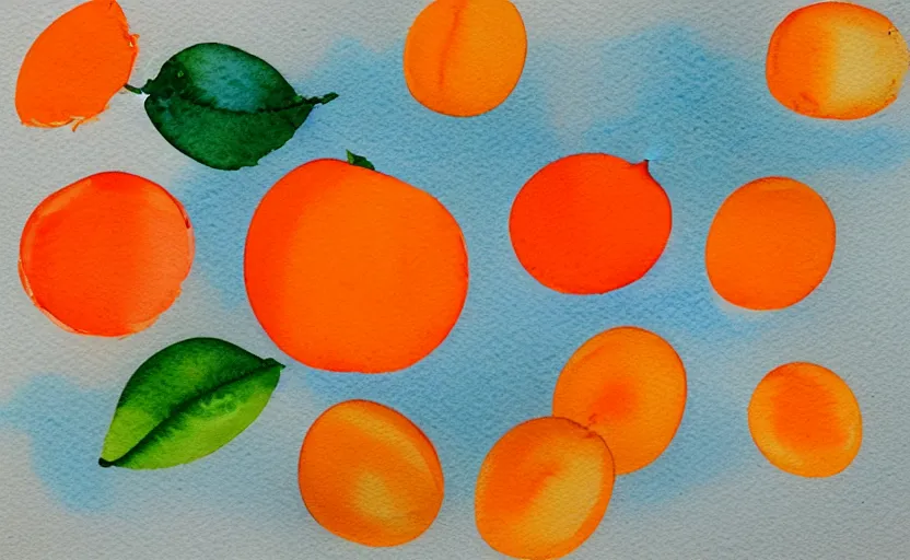 Prompt: minimalist watercolor art of oranges in the style of raissa oltmanns