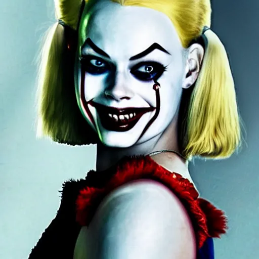 Prompt: Harley Quinn Margot Robbie in the style of pennywise