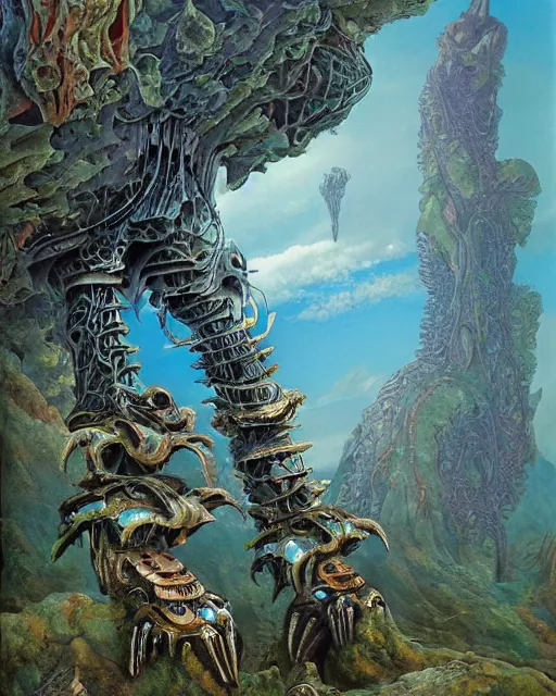 Image similar to art by roger dean, biomechanical, 4 k, hyper detailed