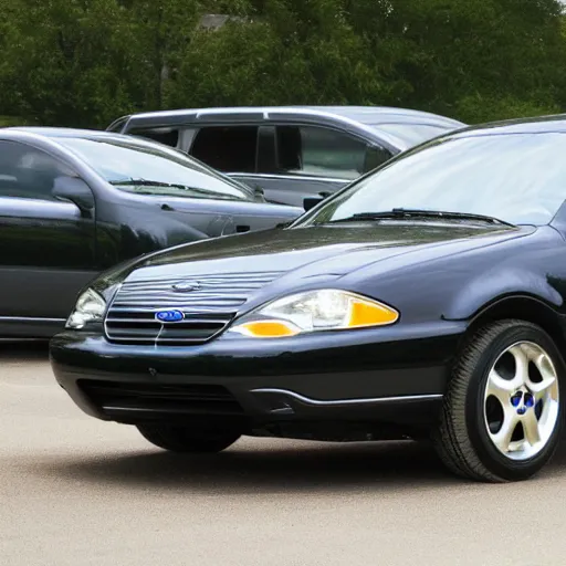 Prompt: a 2001 Ford Taurus with black rims