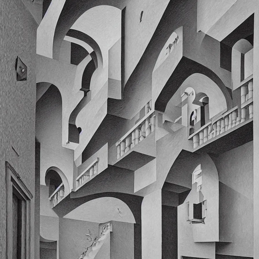Image similar to trompe l'oeil visual illusion by m. c. escher