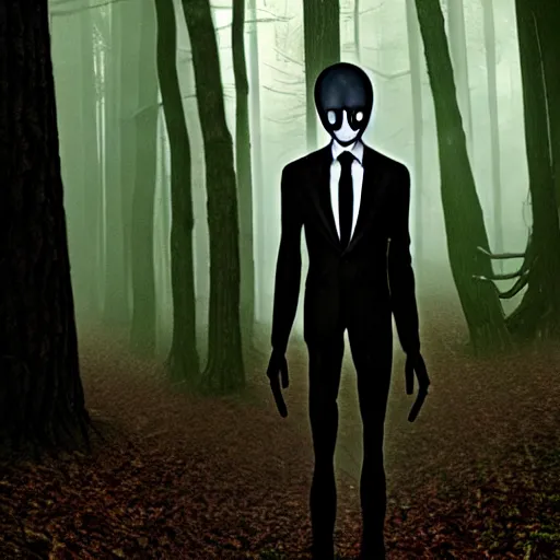 Image similar to slenderman in the woods