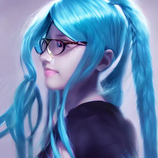 Prompt: teen girl hatsune miku, blue hair, gorgeous, amazing, elegant, intricate, highly detailed, digital painting, artstation, concept art, sharp focus, illustration, art by Ross tran