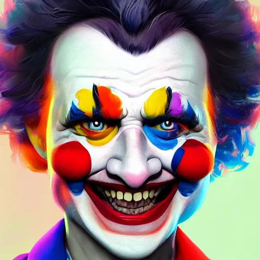 Image similar to Portrait of a colorful happy joyful clown, artstation, cgsociety, masterpiece