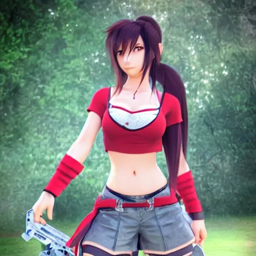 Image similar to aerith gainsborough mixed with tifa lockhart