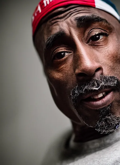 Prompt: dslr photo portrait still of 5 0 year old age 5 0 tupac at age 5 0!!!, 8 5 mm f 1. 8
