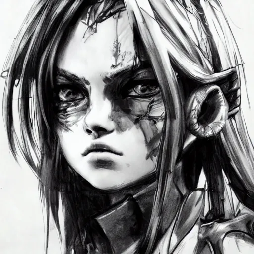 Image similar to kristina pimenova drawn in the style of yoji shinkawa, concept art, extremely detailed