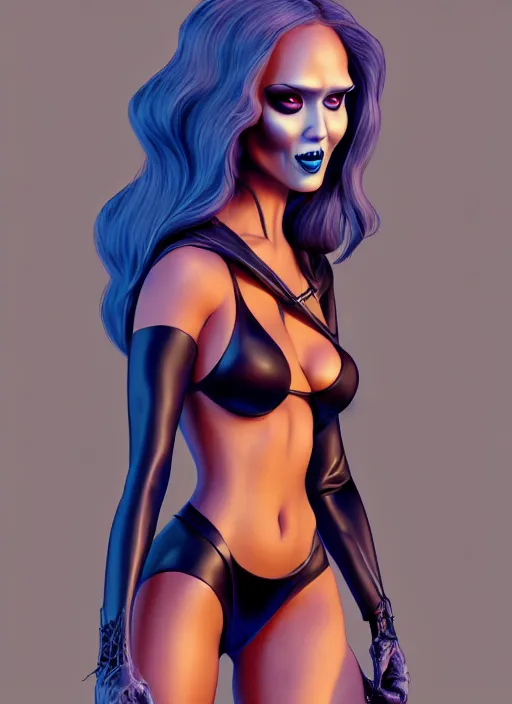 Image similar to Jessica Alba as Lady Death from coffin comics posing au naturel, in the style of Disney and Pixar Animation Studios, CGIsociety, hyper-detailed, digital art, trending on artstation, cinematic lighting, studio quality, smooth render, unreal engine 5 rendered, Red Giant, Cinema 4D, octane rendered