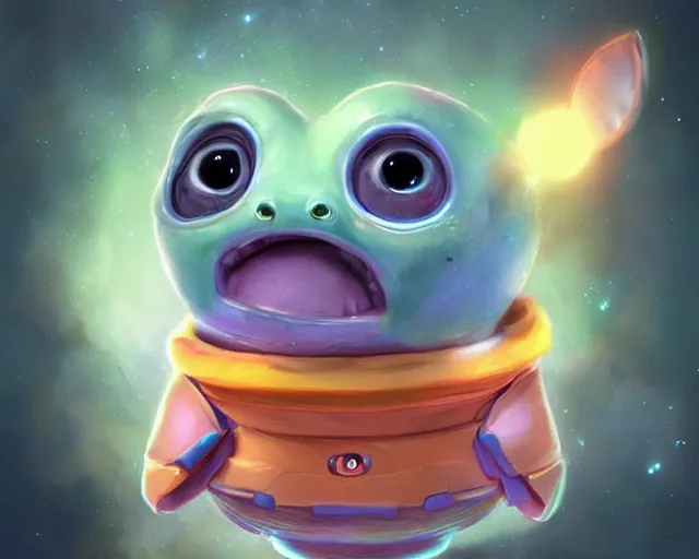 Image similar to 3D Fantasy Cute and adorable small alien piggy in space, huge adorable eyes, bright stars, Smooth 3D Illustration, soft render, Servando Lupini, Daniil Kudriavtsev, handpaint texture, Blender, 3DCoat