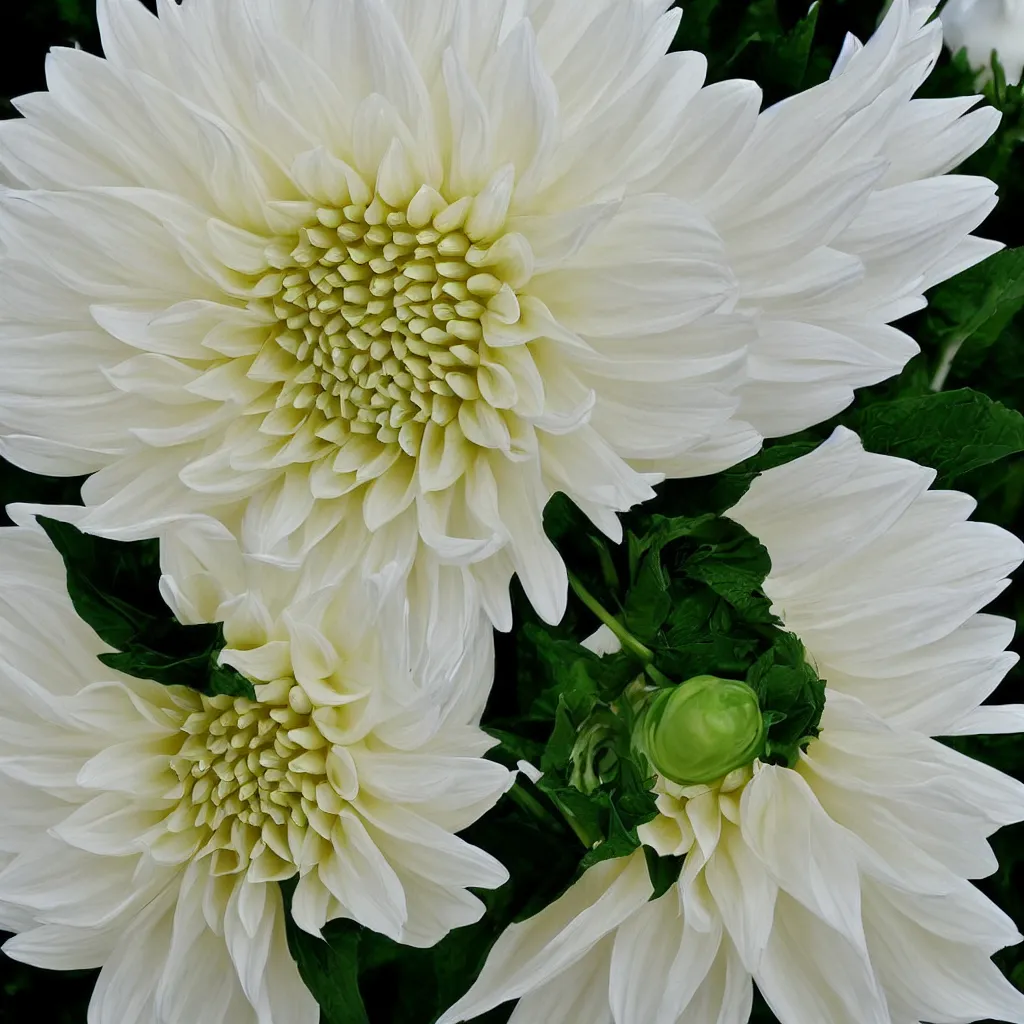 Prompt: beautiful white dahlia flower from top view painterly emotionally evoki