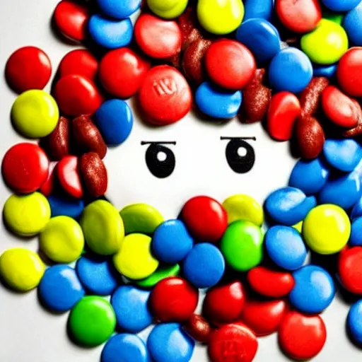 Image similar to a pile of m & m candies forming the face of eminem