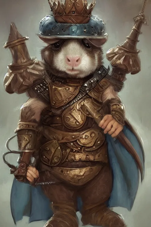 Prompt: cute little anthropomorphic Guinea Pig knight wearing a cape and a crown, tiny, small, miniature bear, baby animal, short, pale blue armor, cute and adorable, pretty, beautiful, DnD character art portrait, matte fantasy painting, DeviantArt Artstation, by Jason Felix by Steve Argyle by Tyler Jacobson by Peter Mohrbacher, cinematic lighting