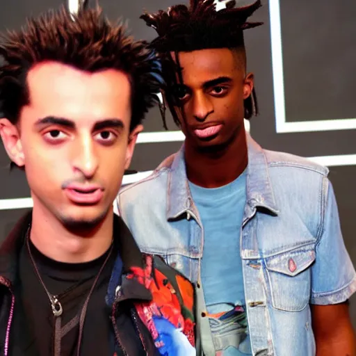 Prompt: a photograph of Playboi Carti standing next to Jimmy Neutron