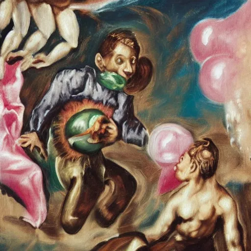 Image similar to A bubblegum adventurecore oil painting by El Greco featuring Bearbots