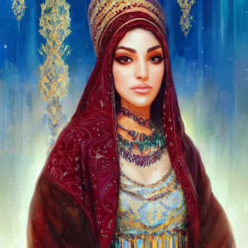 Prompt: portrait of a persian woman ( 3 5 ) from iran in 2 0 2 1, an oil painting by ross tran and thomas kincade