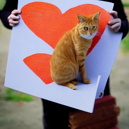 Image similar to cute orange tabby cat holding a sign that reads