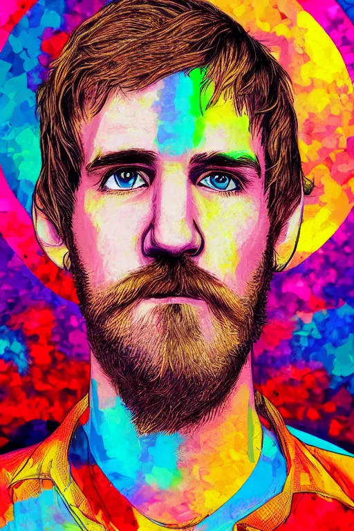 Image similar to inspirational style hope poster of bo burnham with beard, psychedelic colors, highly detailed, realistic, loving