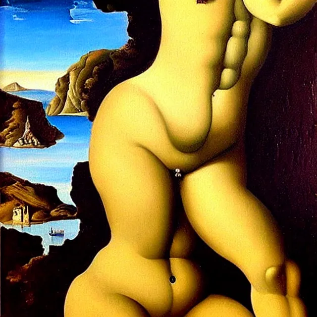 Prompt: a beautiful painting venus of milos, bathroom by salvador dali realistic oil painting