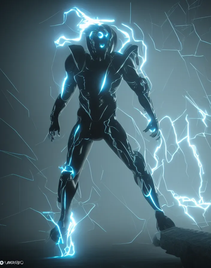 Image similar to electro storm supervillain, character design, radiating energy, mist, fog, photo realistic, octane render, unreal engine, hyper detailed, volumetric lighting