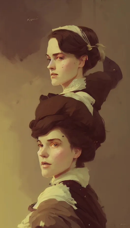 Prompt: hyper - realistic portrait of saorise rohnan as a victorian lady by atey ghailan, by greg rutkowski, by greg tocchini, by james gilleard, by joe fenton, by kaethe butcher, dynamic lighting, gradient light yellow, brown, blonde cream and white color scheme, grunge aesthetic