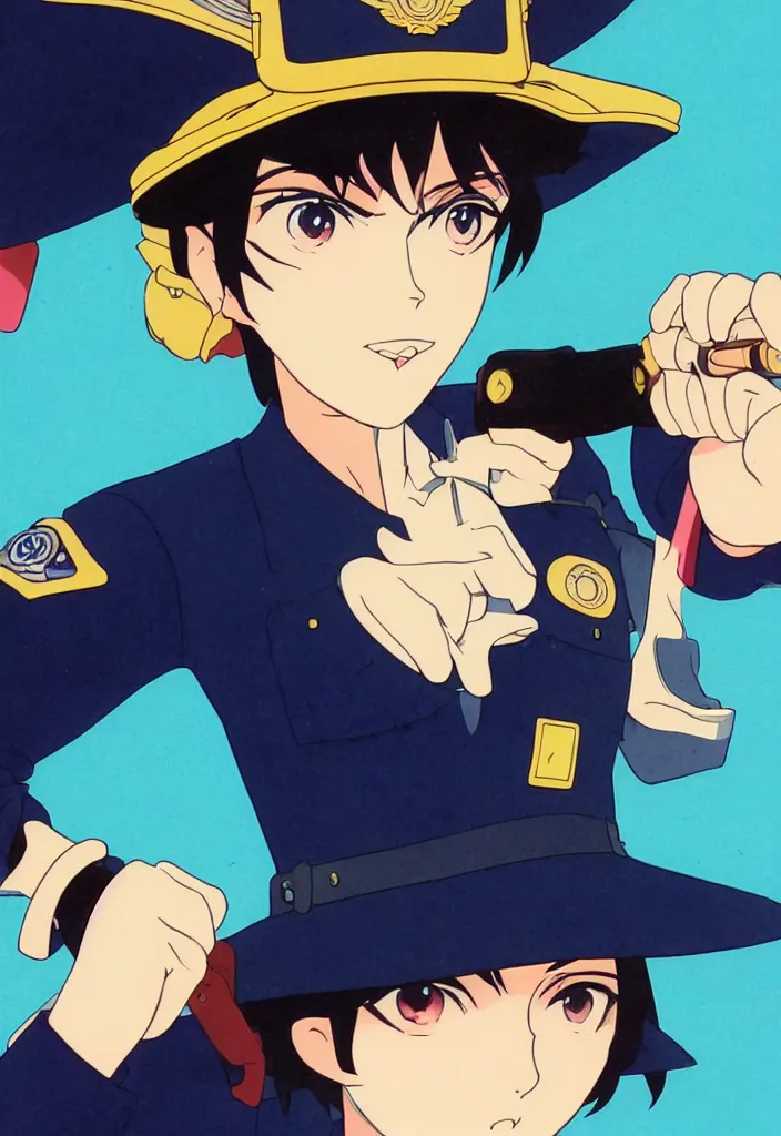 Image similar to close - up portrait of police woman, animation cel for anime movie, designed by haruhiko mikimoto, studio trigger, gainax, subtle colors