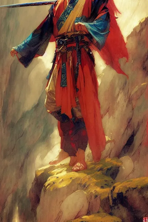 Prompt: wuxia, male, character design, colorful, painting by gaston bussiere, craig mullins, j. c. leyendecker, tom of finland