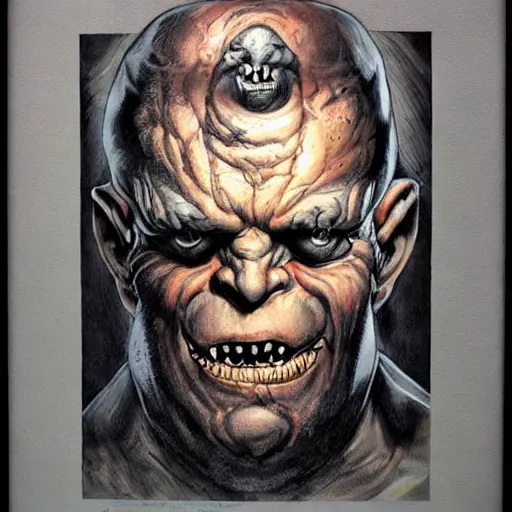 Image similar to grinning grimpunk vile reprobate portrait portrait Cyclops Cyclops Cyclops Polyphemus Ogre with tombow frank frazetta alexandre briclot Dave Dorman splatterpaint