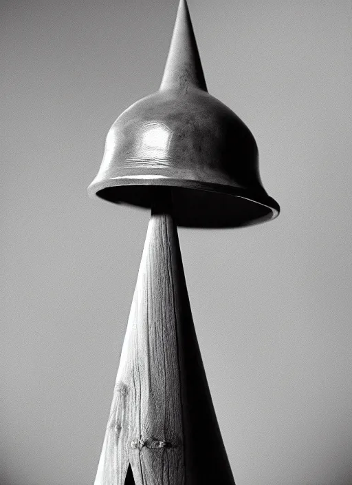 Image similar to realistic photo of a a scientist medieval wooden cone hat, covered in tesla electricity aura, greyscale 1 9 9 0, life magazine photo, natural colors,