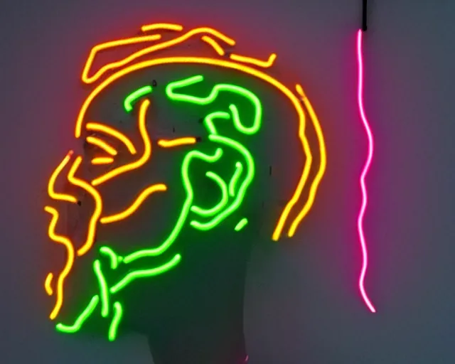 Image similar to renaissance davids head as a neon sculpture, hyper detailed