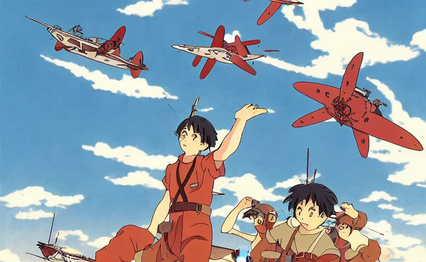 Image similar to Battle of Midway by Studio Ghibli, magic