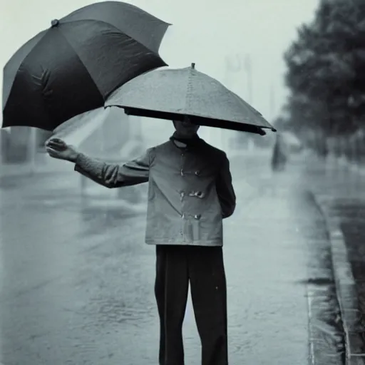 Image similar to young man holding an umbrella, 14mm high-resolution color photo