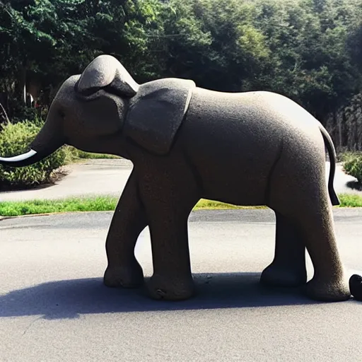 Prompt: [ car ] in shape of an elephant figurine on the road