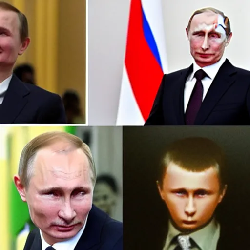 Image similar to putin teams up with a mysterious teenage putin, perfect faces