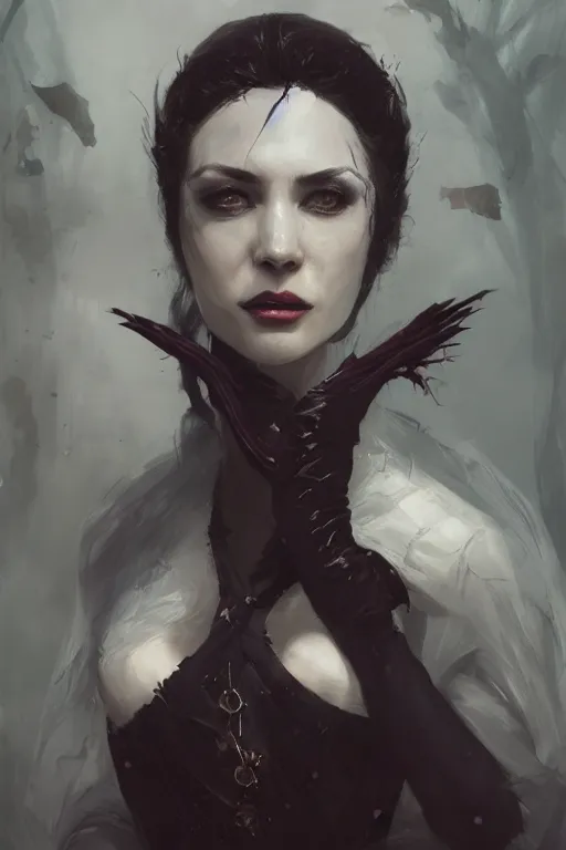 Prompt: A fancy portrait of a vampire women by Greg Rutkowski, Sung Choi, Mitchell Mohrhauser, Maciej Kuciara, Johnson Ting, Maxim Verehin, Peter Konig, Bloodborne, 8k photorealistic, cinematic lighting, HD, high details, dramatic, dark atmosphere, trending on artstation