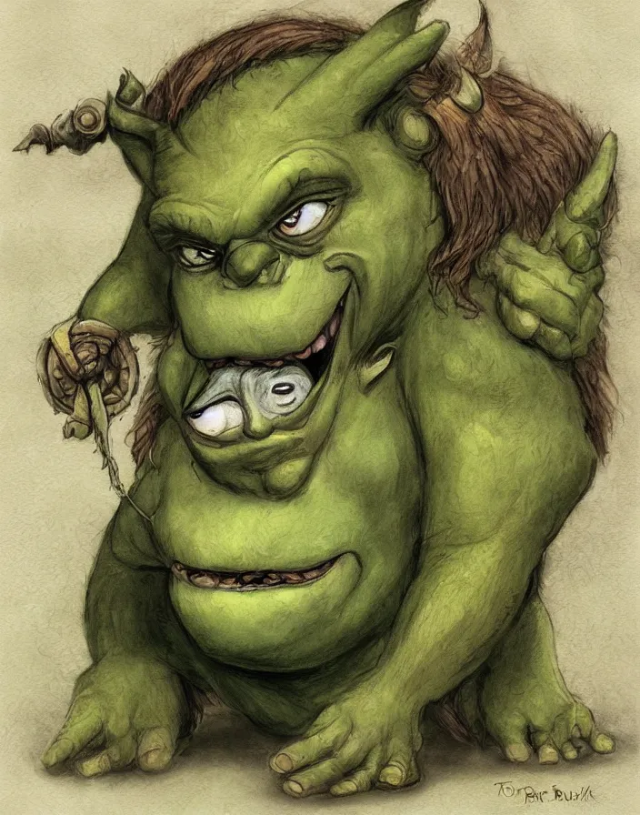 Image similar to cute little ogre, in the style of Tony Diterlizzi and Brian Froud, painterly