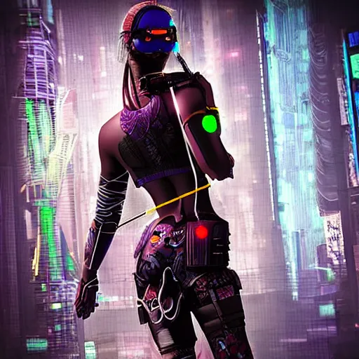 Image similar to photo of a cyberpunk female archer