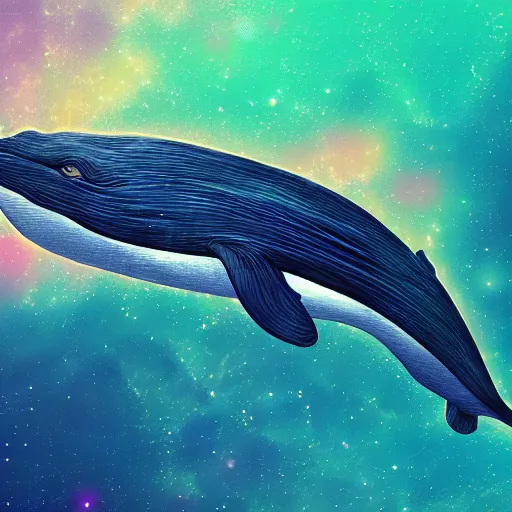 Image similar to Photorealistic psychedelic whale in outer space, Hyperdetailed, beautiful colors, 108 Megapixels, Artstation concept art