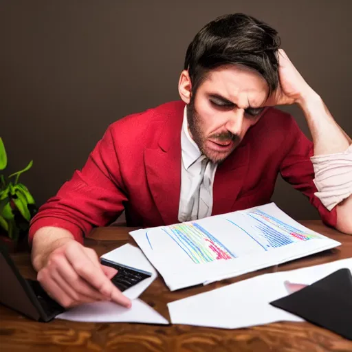 Prompt: stressed out devil doing his taxes, award winning candid photography