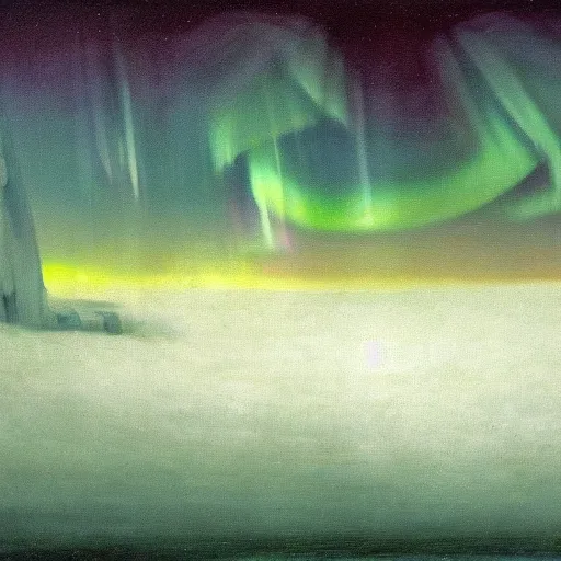 Image similar to the epic abstract painting'arctic void with aurora borealis ', by caspar david friedrich!!!, by rothko!!!, stunning masterpiece, trending on artstation