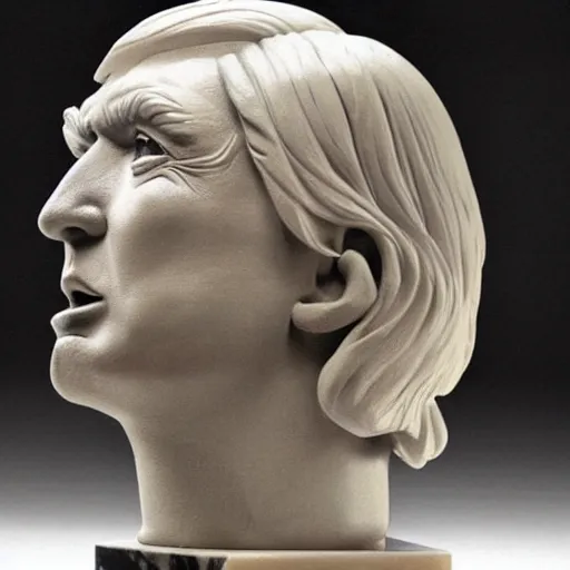 Image similar to a sculpture of Donald trump made by Donatello, marble