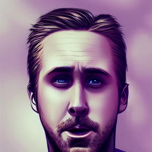 Image similar to “Portrait of Ryan Gosling by Greg Rutkowski, young, attractive, highly detailed portrait, scifi, digital painting, artstation, concept art, smooth, sharp foccus ilustration, Artstation HQ”