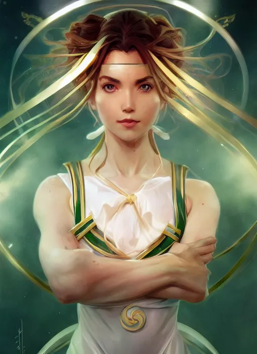 Image similar to symmetry!! portrait of sailor jupiter!! intricate, elegant, highly detailed, digital painting, artstation, concept art, smooth, sharp focus, illustration, art by artgerm and greg rutkowski and alphonse mucha, 8 k