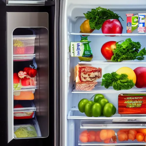 Image similar to cross - section of a refrigerator interior stuffed with leftovers, highly detailed