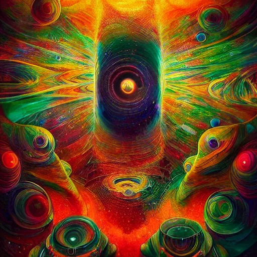 Prompt: dmt user finds the secrets of the cosmos by android jones, trending on artstation