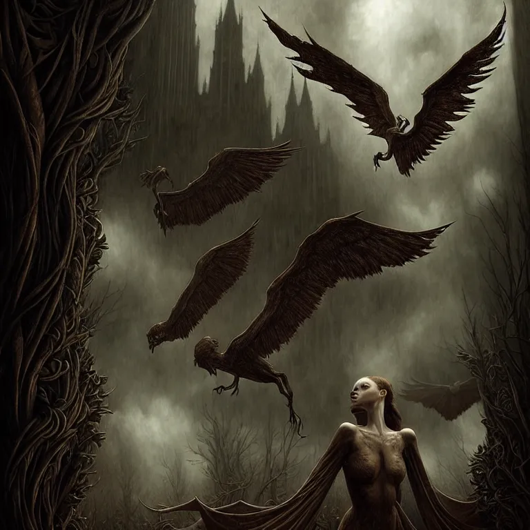 Image similar to epic professional digital art of hungry winged smooth bodied creatures, moody atmospheric lighting, painted, intricate, detailed, foreboding, by leesha hannigan, wayne haag, reyna rochin, ignacio fernandez rios, mark ryden, iris van herpen,, epic, stunning, gorgeous, much wow, cinematic, masterpiece.