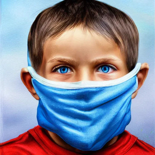 Image similar to a detailed portrait of a boy wearing a balaclava mask, blue eyes, art illustration, incredibly highly detailed and realistic, 8 k, sharp focus