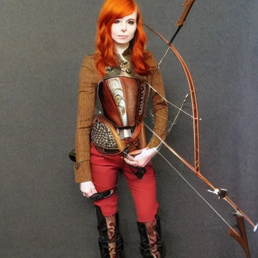 Image similar to full body photo of karen gillan as a steampunk archer