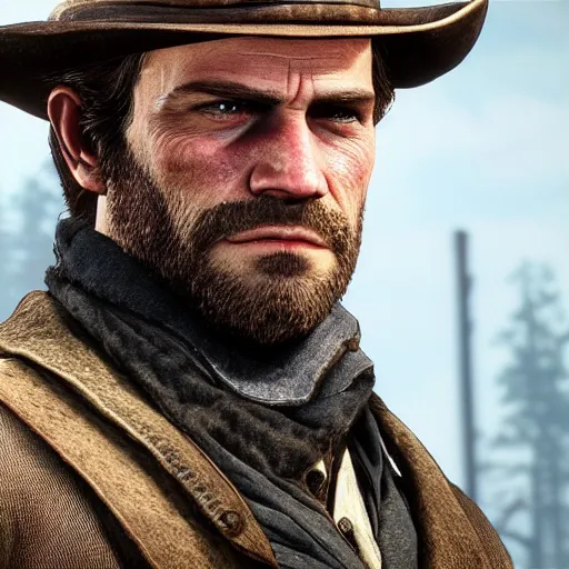 Image similar to arthur from rdr 2 in toliatty center photorealism